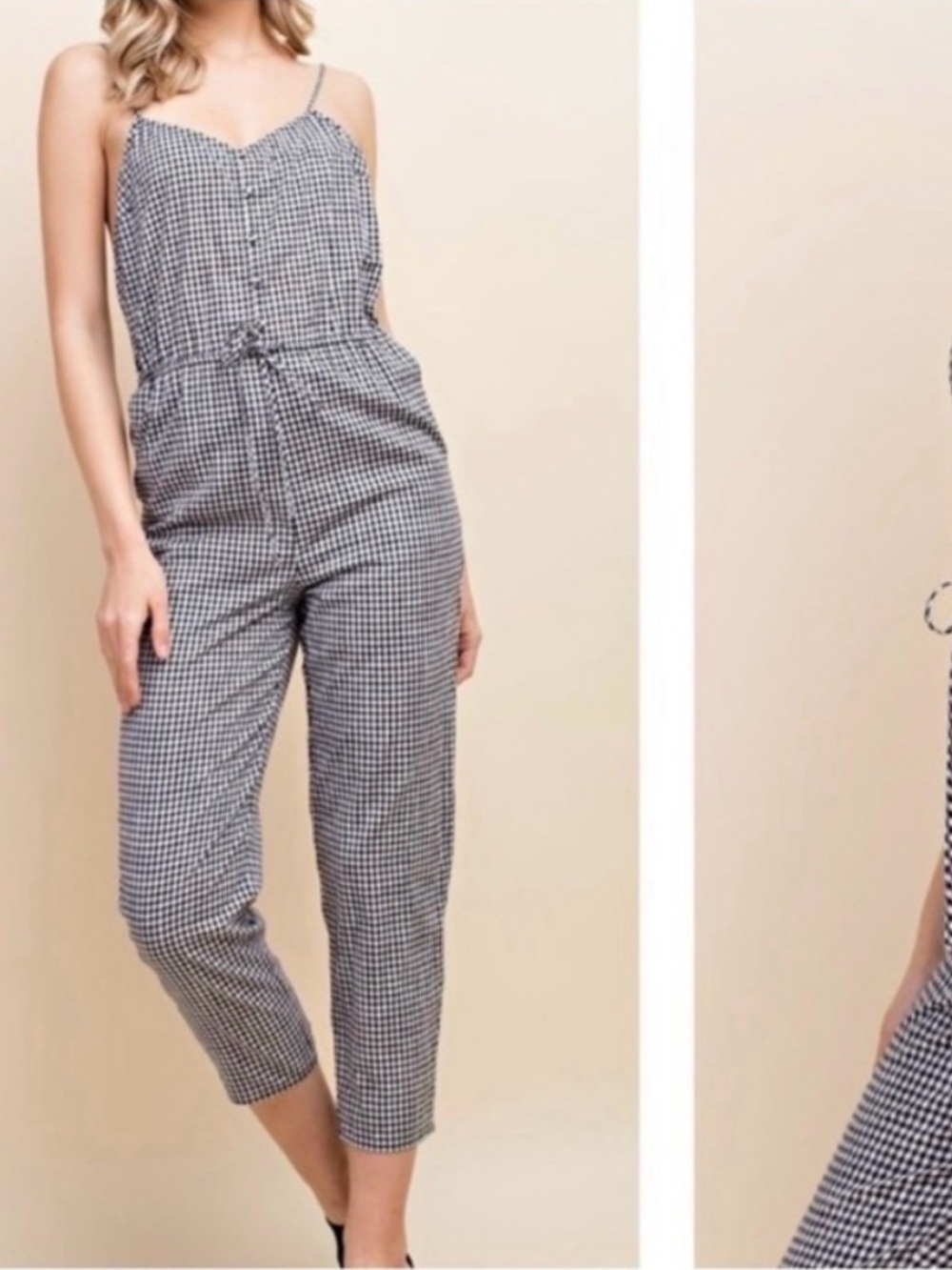 Wild Honey Black and White Gingham Cotton Jumpsuit  - Size L